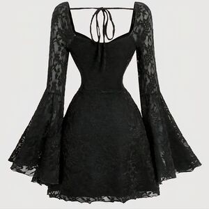 Gothic Dress Black W Witchy Bell Sleeves New!